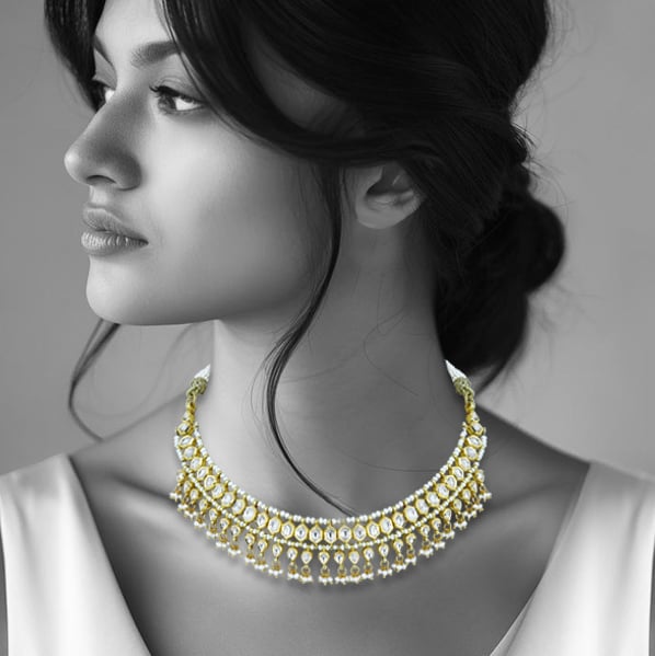Polki Necklace with Graceful Pearl Beads